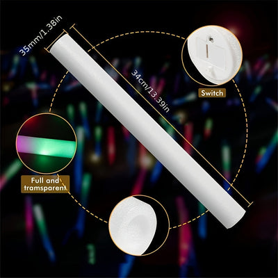 Conjunto de varillas fluorescentes de espuma con 3 modos de luz LED, 49 piezas, 34 cm/13.4 pulgadas, para fiestas en la oscuridad, bodas, cumpleaños, conciertos y Navidad/Halloween