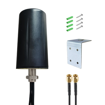 Antena omnidireccional 4x4 MIMO 4G/5G con montaje de tornillo - 3,05 metros de coaxial/SMA masculino, alta ganancia 2,5dBi/3,5dBi, doble polarización, 2,4 GHz-2,6 GHz/3,3 GHz-3,6 GHz, 4x4 MIMO para una mayor capacidad y cobertura, antena exterior 4G LTE,