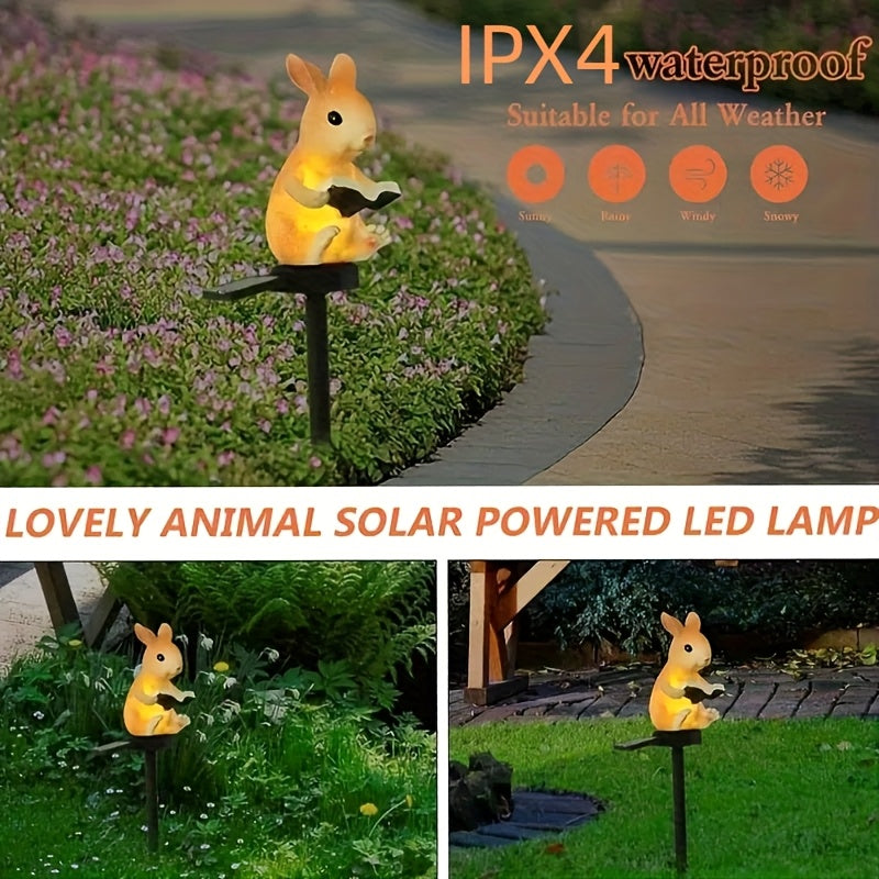 Lámparas solares para jardín con diseño de conejo lector LED, decoración exterior de resina para caminos, césped y adornos festivos, regalo perfecto para mujeres, montaje semiempotrado, control con interruptor, sin control remoto, batería de níquel, acce