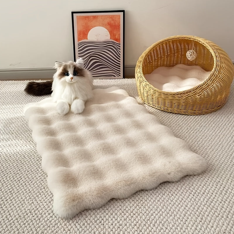 Alfombra Suave de Piel Sintética de Conejo para Mascotas - Acogedor, Lavable, Alfombra Rectangular para Todas las Estaciones y Decoración del Hogar, Color Crema, Ligera y Resistente al Desvanecimiento, Ideal para Uso Interior con Mascotas o Animales Pequ