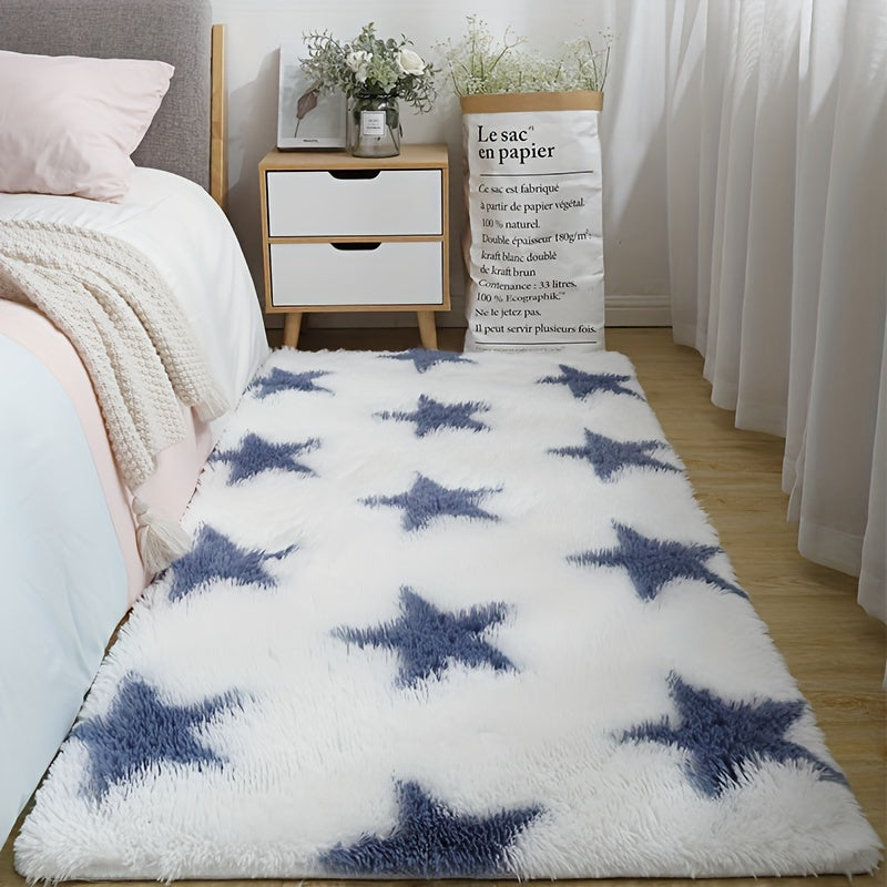 Alfombra de Área Shag de Peluche Lujosa con Patrón de Estrellas - Suave, Esponjosa, Antideslizante, Lavable a Máquina, Alfombra Rectangular para Dormitorio, Sala de Estar y Decoración de Guardería, Alfombra Decorativa Acogedora para el Hogar, Alfombra Gr