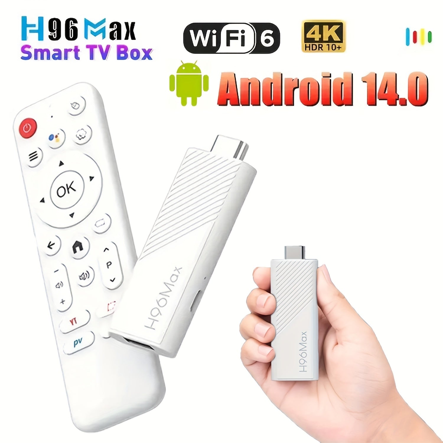 H96 Max H313, palo de TV inteligente 2025, 4K HD, reproductor de medios, Android 14, caja de TV dual WiFi, 4K Ultra HD a 60 FPS, WIF6 2.4G/5G, palo de TV inteligente 4K, sin cables 5.0, alimentado por USB, atajos de video, salida de audio estéreo, palo d