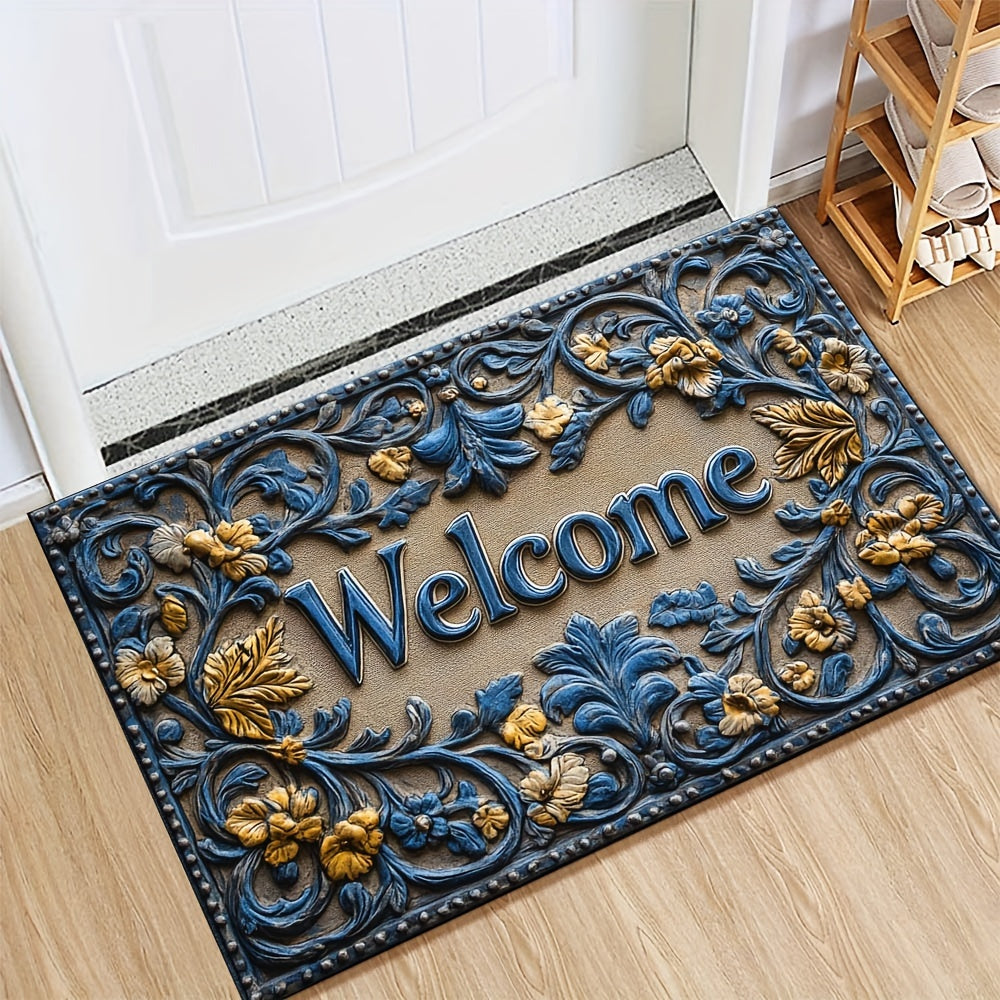 Felpudo de Bienvenida con Líneas Abstractas Chic - Patrón Botánico, Antideslizante y Lavable a Máquina, Alfombra de Poliéster para Decoración del Hogar y Exterior - Perfecto para Entrada, Dormitorio, Balcón - Regalo Ideal de Navidad