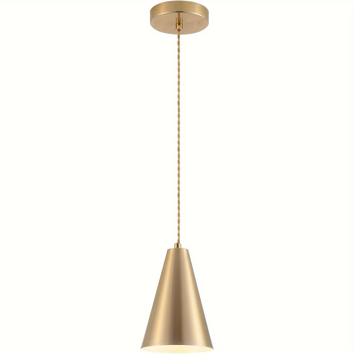 1 pieza de luces colgantes doradas para isla de cocina, fijaciones de luces de comedor encima de la mesa con sombra de metal de cono de latón cepillado, mini candelabros de granja moderna, iluminación colgante ajustable con cable para bar, fregadero