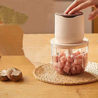 Picadora de Carne Inalámbrica Versátil con Carga USB - Capacidad de 600ml, Procesador de Alimentos Eléctrico Multifunción, Exprimidor y Trituradora de Hielo, Picadora de Carne, Trituradora de Hielo