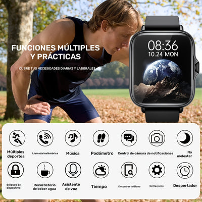 Reloj inteligente deportivo, pantalla táctil completa de 4,65 pulgadas con mensajes, respuesta y llamadas, monitoreo del sueño, pedometría deportiva, alertas de información, para for iphone y teléfonos Android, pulseras inteligentes y relojes de fitness