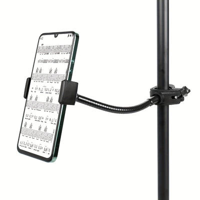 Un soporte para teléfono móvil para micrófono, hecho de material PP; la cabeza de bola metálica puede rotar 360°, con un cuello flexible que se puede ajustar a cualquier ángulo; el abrazadera en forma de O es más estable y más ajustado; dos colectores de