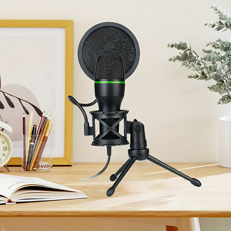 1pc Micrófono de Estudio con Soporte Ajustable, Conector Jack 3.5mm y Alimentación USB, Cancelación de Ruido para Gaming, Transmisiones en Vivo, Grabaciones por Computadora, Canto - , Microphone para PC