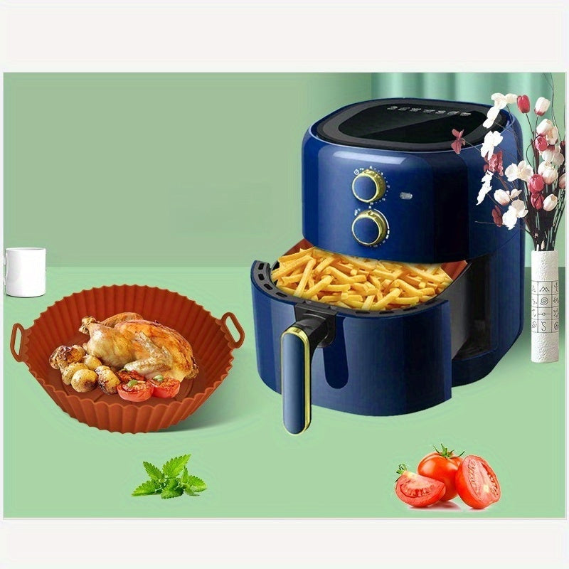 Utensilio de Silicona Reutilizable para Freidora de Aire - Plato Redondo Antiadherente con Bordes Elevados y Corte Central, Compatible con la Mayoría de Freidoras de Aire, 1pc Color Aleatorio (Rosa/Griego), Accesorio Versátil para Cocinar, Hornear, Asar,