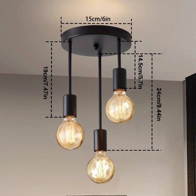 Lámpara de techo moderna industrial E27 de metal - Diseño geométrico negro elegante, montaje semi-inclinado para sala de estar, dormitorio o decoración de mesa de comedor (bomba no incluida), lámpara de techo para sala de estar, iluminación de dormitorio