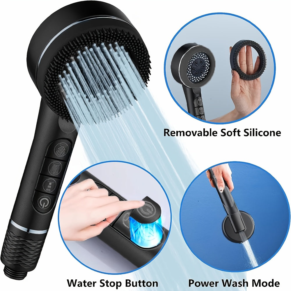 3 piezas Conjunto de cabeza de ducha moderna con control de tecla de piano, manguera de 1,5 m cifrada, fuerte presión del agua, masaje multi-modo, agua filtrada, montaje en pared/colgante/inserto, no requiere electricidad