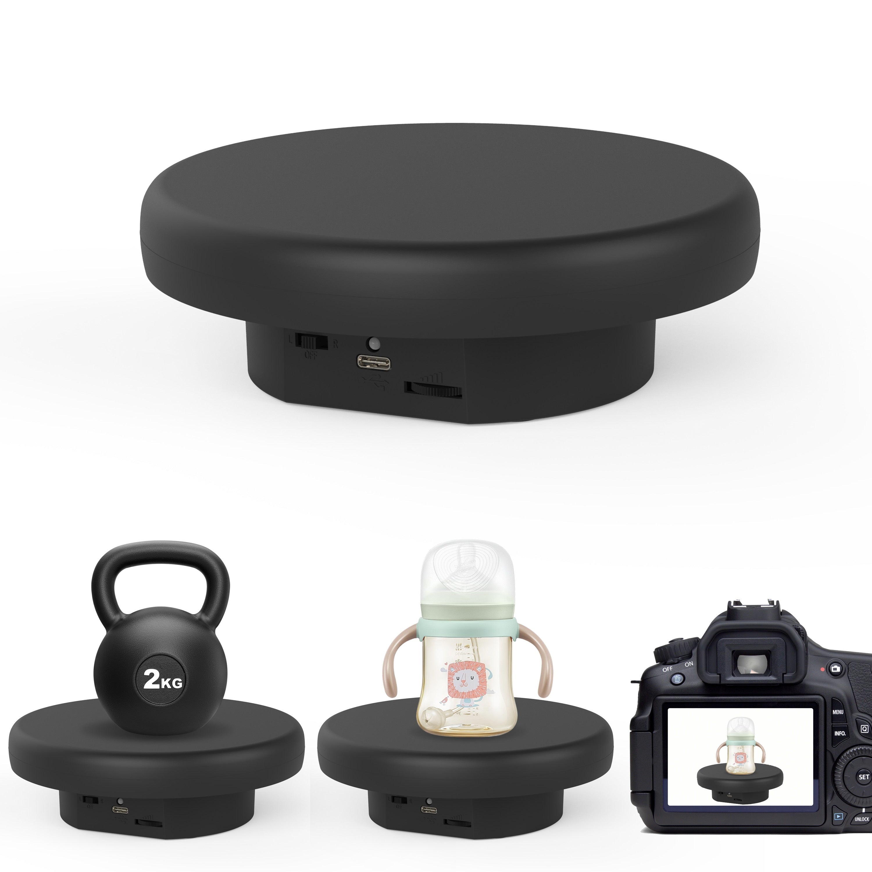 1pc Estilo Clásico de Plataforma Giratoria Eléctrica, Base Giratoria Ajustable de 360 Grados para Fotografía, Joyería, Modelos 3D, Reloj, Pastel - Soporte de Exhibición Rotativo Motorizado con Alimentación USB