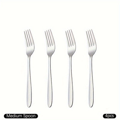 4 piezas/8 piezas tenedores de mesa de acero inoxidable, tenedores para comer con mango largo, tenedores para carne, tenedores para fruta
