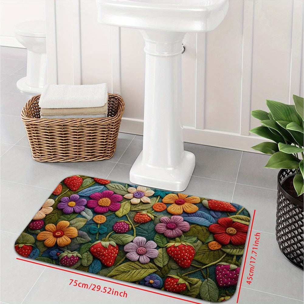 1pc Alfombra de Bienvenida Vibrante con Florales - Diseño Colorido de Girasoles y Fresas, Suave Poliéster, Lavar a Máquina, Ideal para Uso en Interior/Exterior en Dormitorio, Baño, Cocina y Entrada - 1.2cm de Grosor, Alfombra Interior Exterior | Diseño d