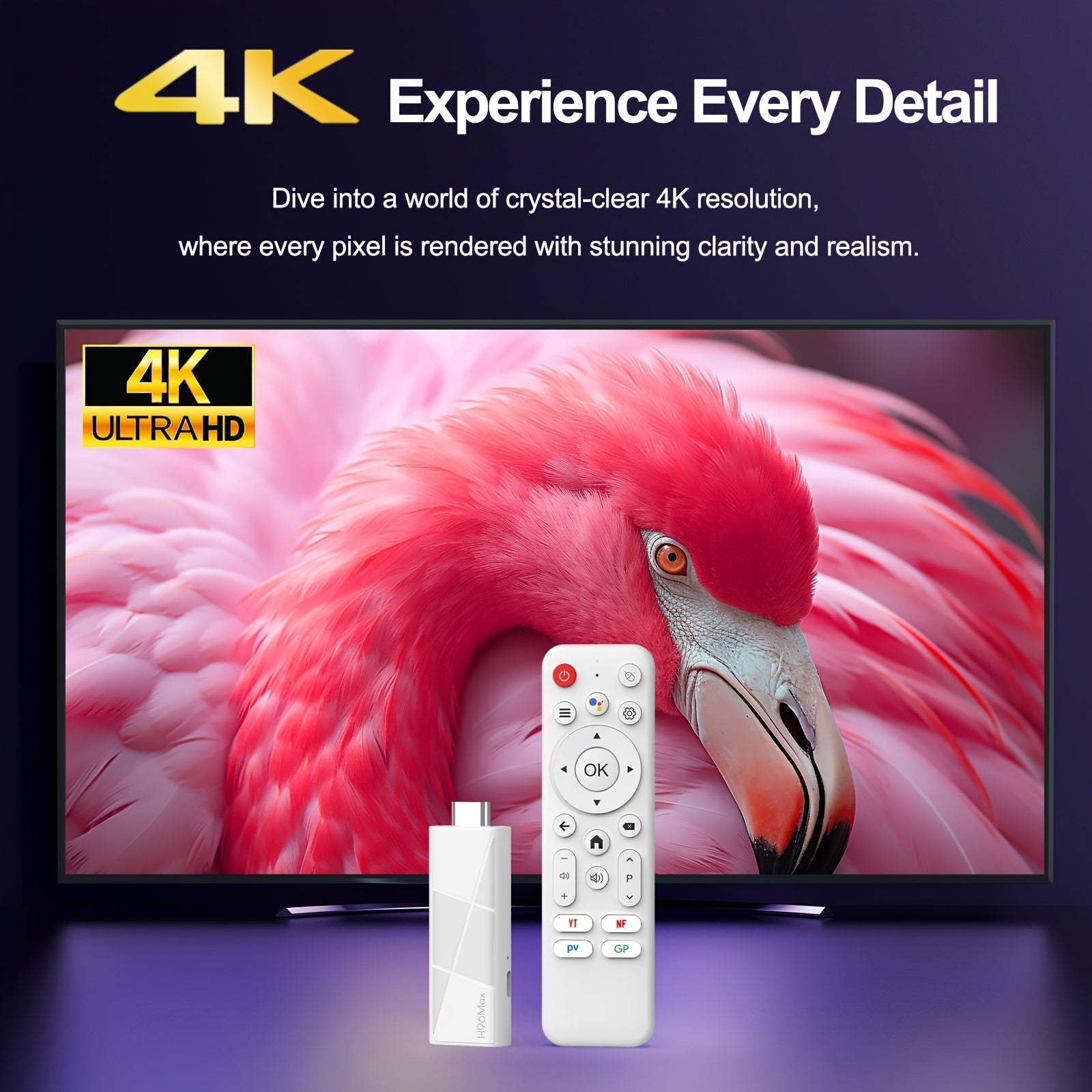 2025 Nueva Llegada H96 MAX RK3518 Smart TV Stick con Android 14.0, WiFi6, BT5.4, Ethernet 100m, Resolución 4K@60Hz, Salida HD, Asistente AI Caja Reproductor de TV