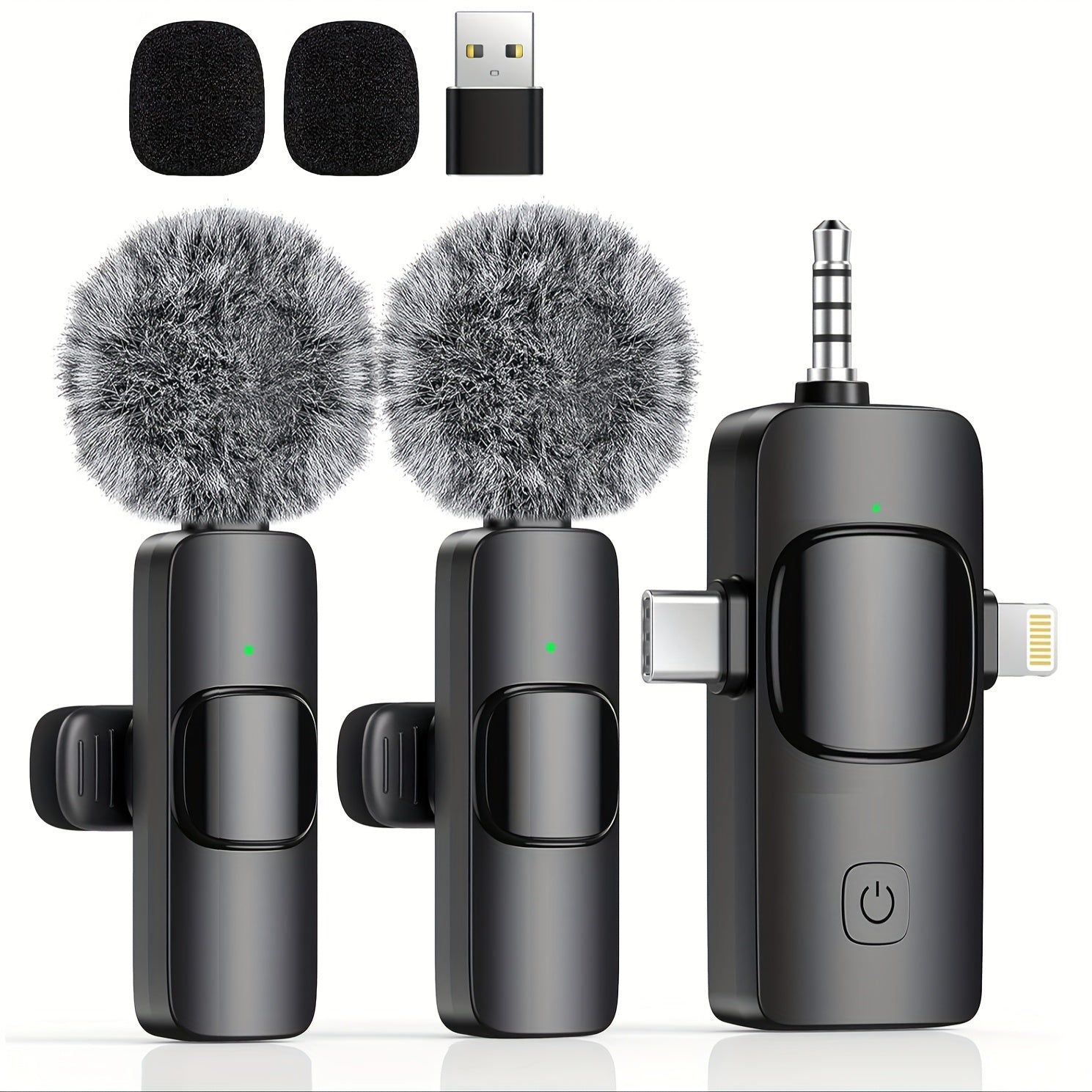 Micrófono inalámbrico de 3 en 1, claro, mini, adecuado para for iphone con enchufe de luz, teléfonos Android/computadoras/laptops, micrófono con doble clip de cuello con enchufe USB-C/3,5 mm, utilizado para grabación de video, vlogging, transmisión en vi