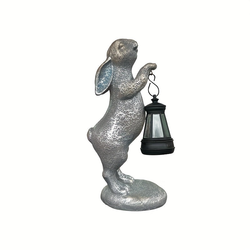 1 pieza de lámpara de resina con energía solar, conejo de bronce vintage con gafas y sombrero, estatua decorativa para jardín al aire libre, acabado encaustico, regalo de Día de la Madre y vacaciones para amigos, iluminación de jardín | Lámpara vintage |