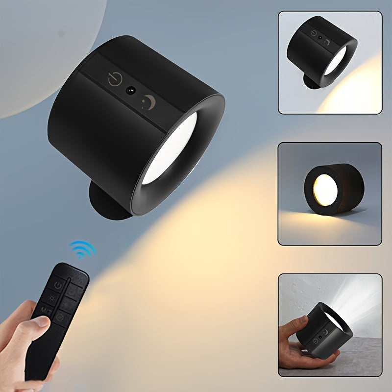 1pc Lámpara de Pared Decorativa LED para Interior, Lámpara Montada en Pared con Batería Recargable a través de Puerto USB, 3 Temperaturas de Color y 3 Niveles de Brillo, 360° Rotación de Bola Magnética, Control Remoto, Lámpara Inalámbrica para Lectura y