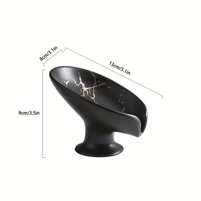 1pc Elegante Jabonera de Cerámica con Patrón de Mármol y Función de Auto-Drenaje - Forma de Hoja, Fácil de Limpiar, Mantiene el Jabón Seco y Elegante para la Decoración del Baño