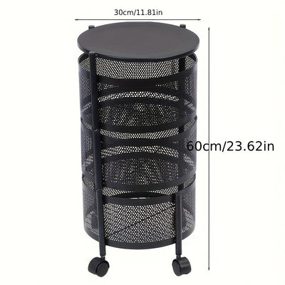 1pc Estantería clásica redonda giratoria de metal, Organizador de estantería abierta de varios niveles para cocina, Canasta de frutas y snacks autónoma, Sin energía ni batería necesaria, Construcción de metal