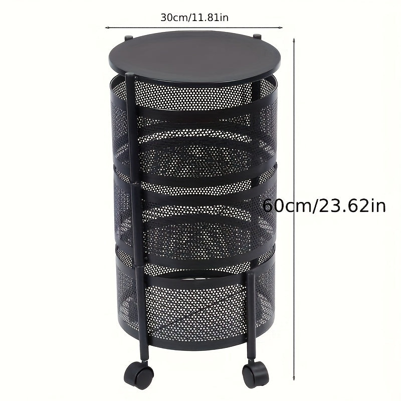 1pc Estantería clásica redonda giratoria de metal, Organizador de estantería abierta de varios niveles para cocina, Canasta de frutas y snacks autónoma, Sin energía ni batería necesaria, Construcción de metal