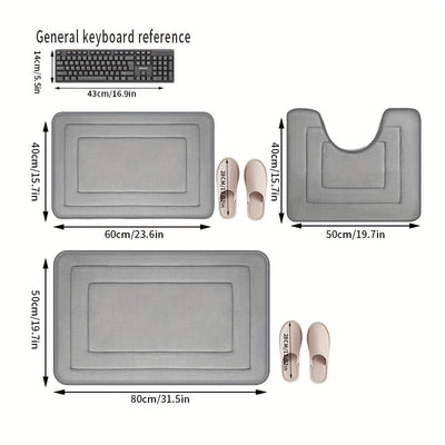 3pcs Alfombra de Baño de Espuma Engrosada con Memoria, Antideslizante, Extra Absorbente, Suave, Lavable a Máquina, Absorción Rápida, Secado Rápido, Engrosada Antideslizante, Resistente al Desvanecimiento, Adecuada para Dormitorio, Baño, Decoración de Hab