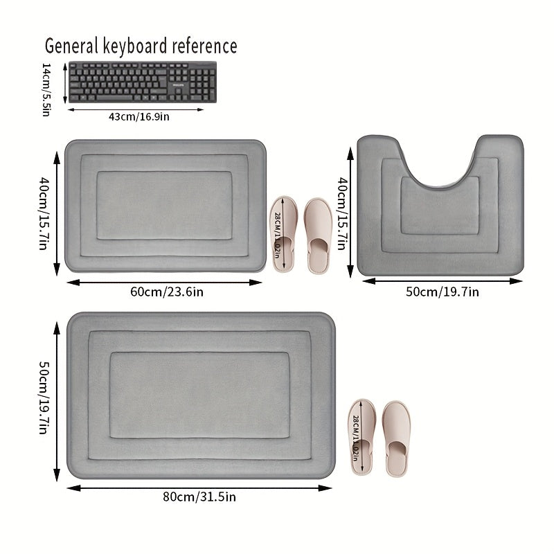 3pcs Alfombra de Baño de Espuma Engrosada con Memoria, Antideslizante, Extra Absorbente, Suave, Lavable a Máquina, Absorción Rápida, Secado Rápido, Engrosada Antideslizante, Resistente al Desvanecimiento, Adecuada para Dormitorio, Baño, Decoración de Hab