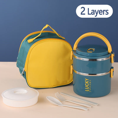1 juego de lonchera reutilizable de acero inoxidable con bolsa y utensilios, termo portátil de gran capacidad ideal para escuela, picnics, camping, estudiantes, trabajadores y cocina, regreso a clases