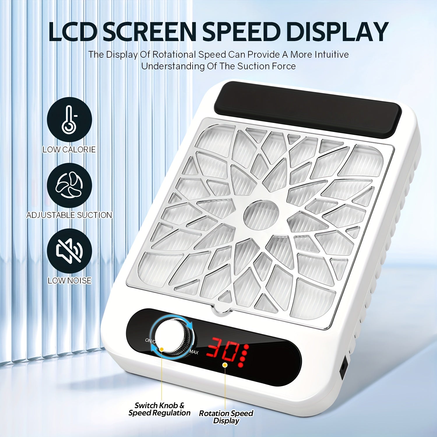 Recolector de polvo para uñas de 3700 RPM con pantalla digital, batería de litio, aspiradora potente para uñas, bajo ruido, disipación rápida de calor, botón de control de velocidad, libre de formaldehído, alimentación por enchufe, 110V, herramienta para
