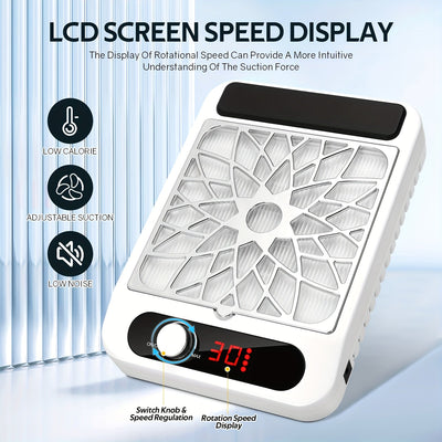 Recolector de polvo para uñas de 3700 RPM con pantalla digital, batería de litio, aspiradora potente para uñas, bajo ruido, disipación rápida de calor, botón de control de velocidad, libre de formaldehído, alimentación por enchufe, 110V, herramienta para