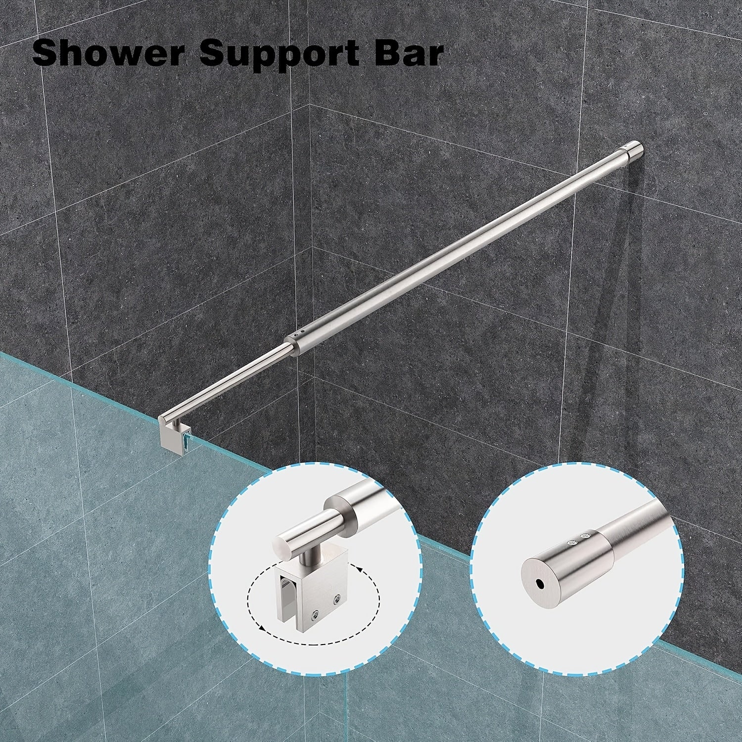 Soporte ajustable de ducha de aluminio, 27,6" a 47,2" - Ideal para paneles de vidrio de 5/16" a 3/8" de grosor, montado en pared con acabado plateado pulido, perfecto para encierros de ducha sin marco, soporte de ducha sin marco | Acabado metálico elegan