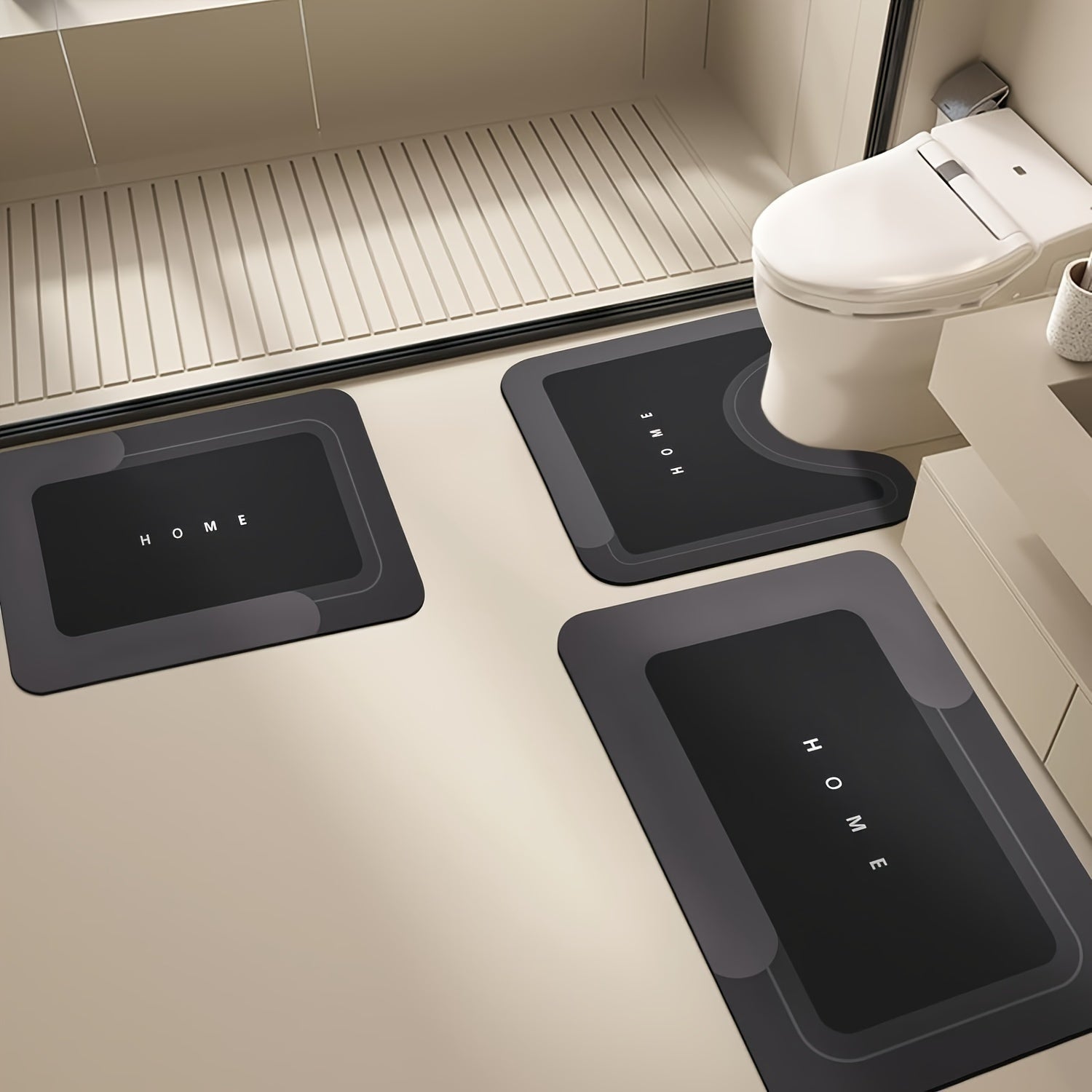 Conjunto de 3 Piezas de Accesorios de Baño: Alfombrillas de Baño Ultra Absorbentes - Antideslizantes, Secado Rápido, Fácil Limpieza - Perfectas para la Entrada, la Ducha y la Lavandería