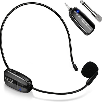 ProAudio Auricular de Micrófono Inalámbrico - Receptor y Transmisor de Doble Modo 2.4G, Micrófono Recargable 2 en 1 de Mano y Auricular para Amplificador de Voz, Bocina de Escenario, Oratoria Pública, Enseñanza, Karaoke y Eventos al Aire Libre - Compacto