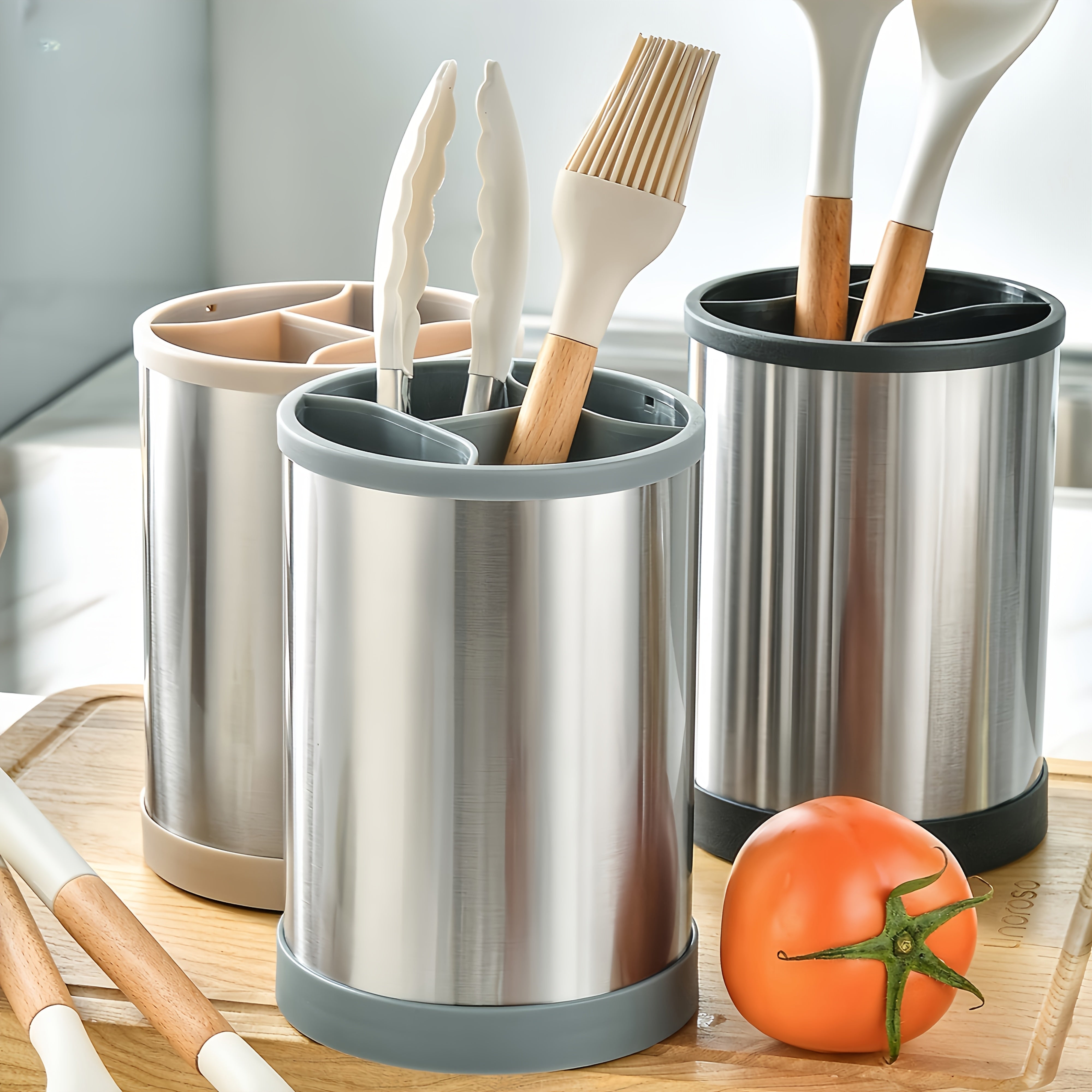 YUHUPHYLLIC estante de cocina giratorio 360 grados de acero inoxidable, un soporte para cubiertos, tenedores, utensilios de cocina y cuchillos. Diseño duradero y que ahorra espacio, adecuado tanto para comedores como cocinas domésticas
