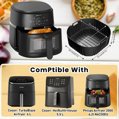 1/2 Bandeja de hornear de silicona negra con superficie antiadherente, ideal para freidora de aire, horno y microondas - Perfecta para modelos de freidora de aire for philips NA230 y COSORI6.2L, bandeja de freidora de aire | Bandeja de hornear duradera |