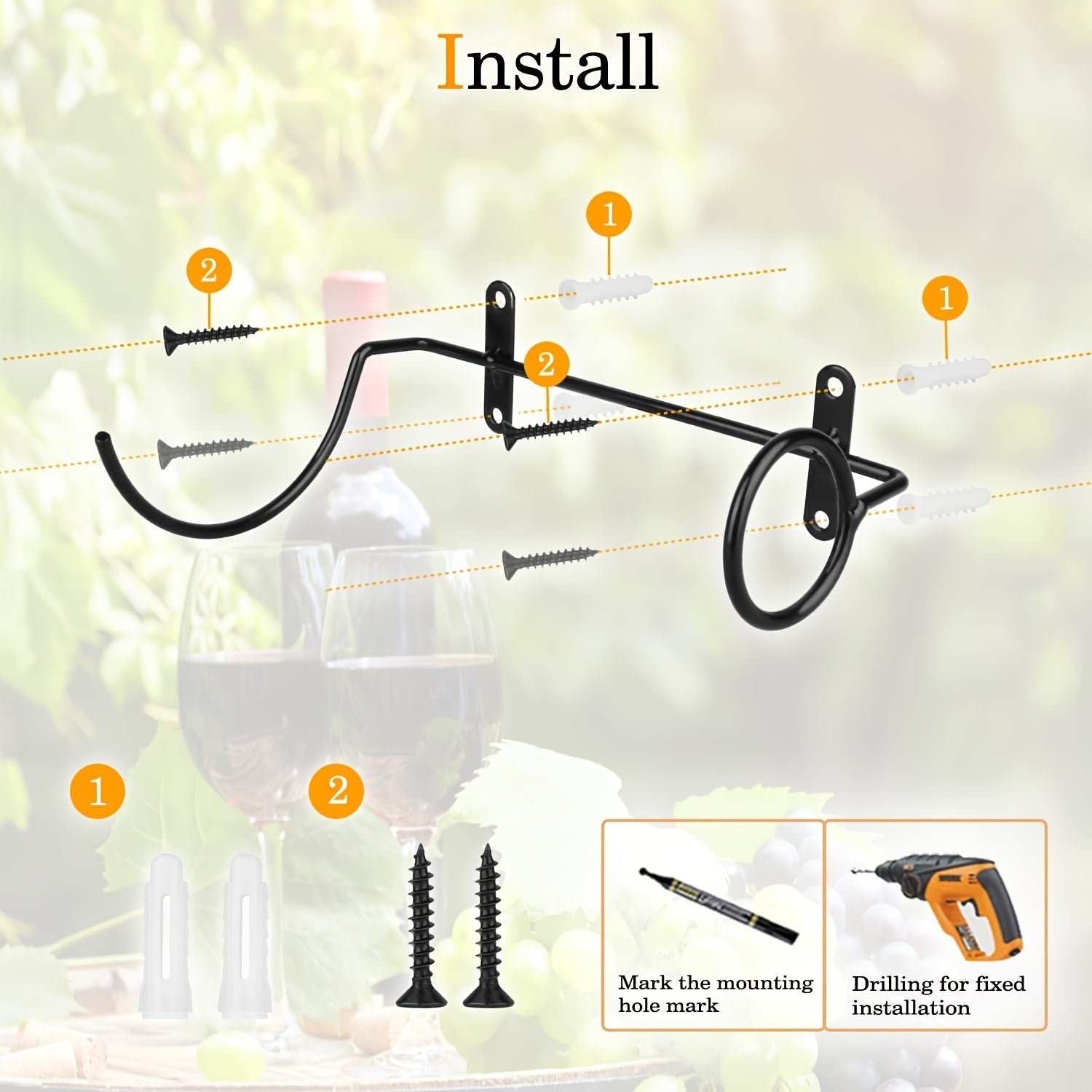 Conjunto de 12 Soportes para Vino Metálicos en Espiral Negros - Montaje en Pared con Tornillos para Instalación Fácil, Almacenamiento Ahorrador de Espacio y Exhibición Decorativa