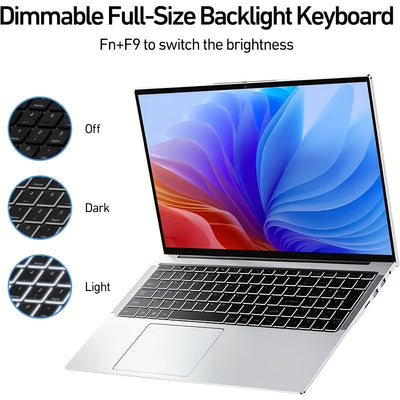 Laptop delgada y ligera para negocios 2025, pantalla grande FHD IPS de 15.6 pulgadas, 16GB RAM, 1TB SSD PCIe, Intel 12va generación N95, asistente de oficina, lector de huella digital, teclado retroiluminado, cámara web, WiFi dual banda 5G, ideal para es