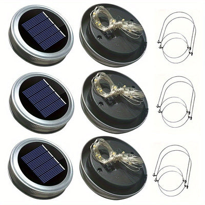 4/6pcs Luces de Hadas LED con Energía Solar, Luces de Cadena con Ganchos para Tapa de Tarro Mason - Ideales para Decoraciones Interiores y Exteriores, Navidad, Fiestas y Ambiente de Fiesta - Batería de Níquel Recargable, No Necesita Control Remoto, Luces
