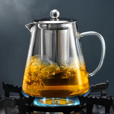 Tetera de Vidrio Grueso Premium con Infusor de Acero Inoxidable - Resistente al Calor, Apta para Lavavajillas para Café, Té en Flor y Hojas Sueltas