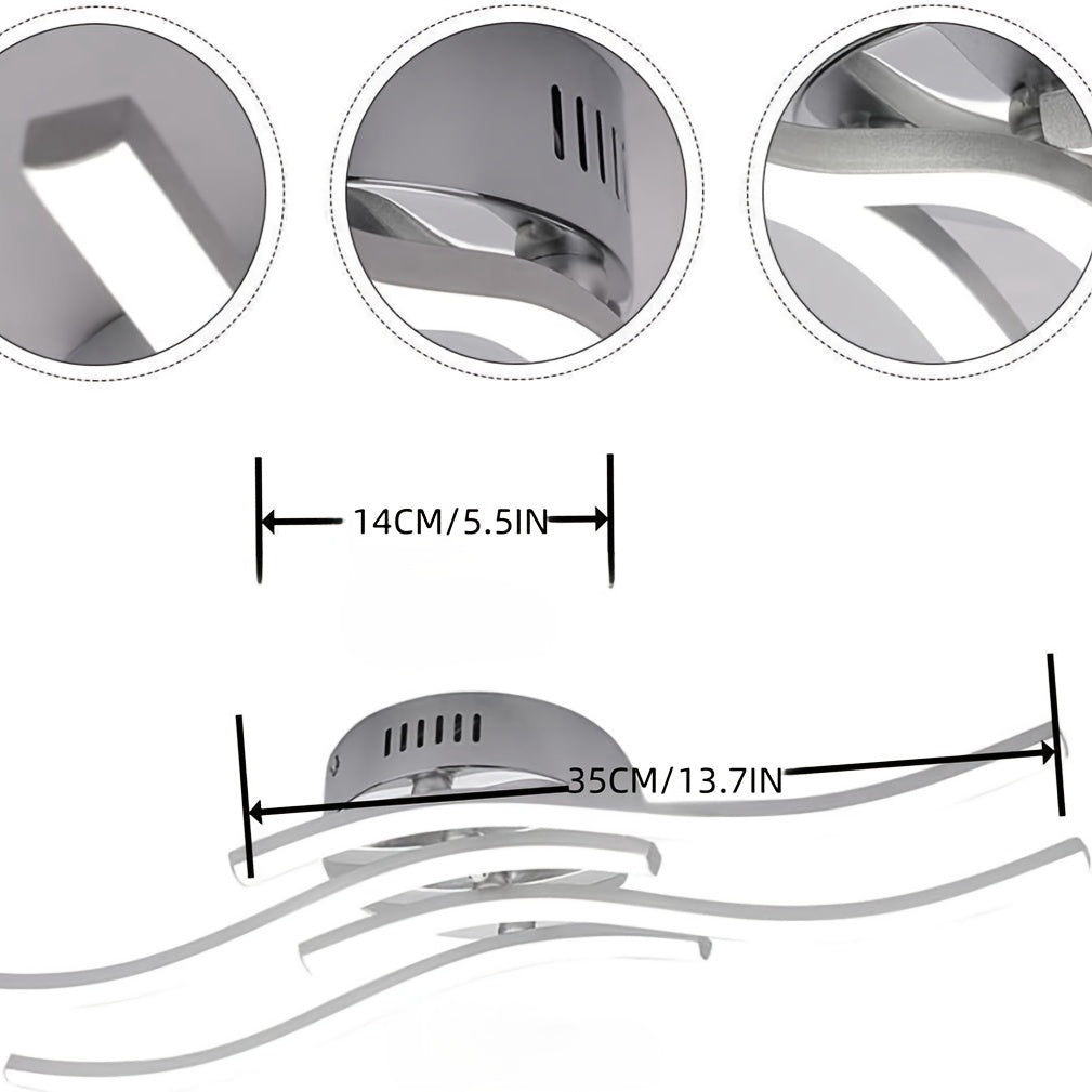 Luz de Techo LED, Diseño Moderno de Luz de Techo Curvada, 4 Tiras LED Incorporadas, El Color CCT-3 Se Puede Cambiar Mediante Interruptor de Pared 3000K/4000K/6000K, Adecuado para Sala de Estar, Dormitorio, Cocina, Pasillo y Oficina
