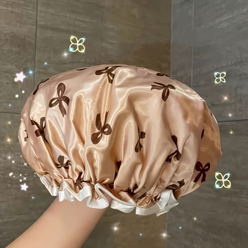1 gorro de baño doble capa para mujer, reutilizable, con estampado floral y bordes con volantes, ideal para spa y salón, accesorios para baño, accesorios para ducha | Gorro con estampado floral | Diseño de doble capa