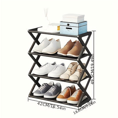 Estante de zapatos plegable y apilable de plástico - Caja de almacenamiento en forma de X que ahorra espacio, adecuada para entradas, pasillos, dormitorios y dormitorios, fácil de ensamblar, diseño duradero de plástico, caja de almacenamiento y organizac