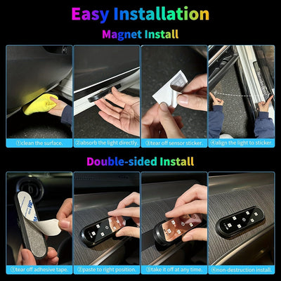Conjunto de 2 Luces Decorativas LED para Puerta de Coche con Sensor de Luz, Luz Ambiental Interior y Luz Inferior