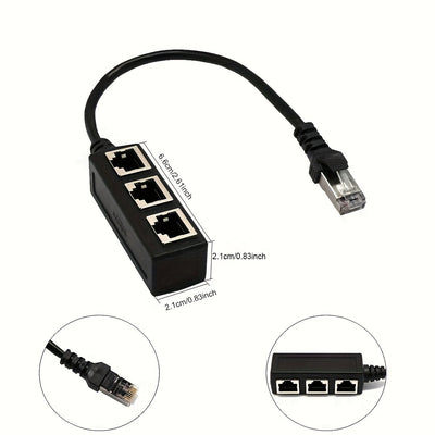 Divisor de Ethernet RJ45 1 Macho a 3 Puertos Hembra Adaptador de cable LAN RJ45, compatible con Cat5, Cat5e, Cat6, Cat7, Cat8, alimentado por USB, tensión de funcionamiento ≤36V, adecuado para SmartThings