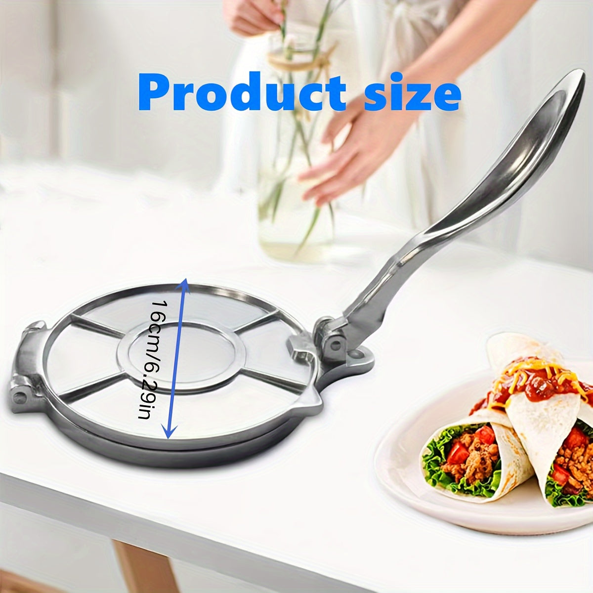 Prensa de Panqueques de Aleación de Aluminio Resistente, Panel de Mano de Obra Fina de 16cm, Presión Uniforme, Fácil de Limpiar - Ideal para Panqueques Caseros, Tortillas y Más
