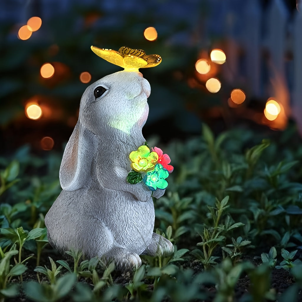 Lámpara solar decorativa de conejo y mariposa, opción de cambio de color o fija, ideal para decoración exterior y regalos de temporada