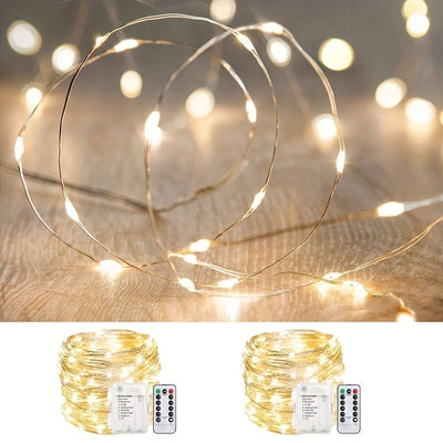 1 pieza de 10,06 metros de luces de hadas de 100 LED, funcionan con batería, luces de cuerda de destello, luces de luciérnaga de alambre de cobre con control remoto y temporizador, blanco cálido/colorido