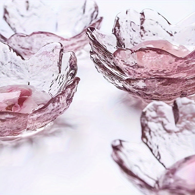 Juego de 4 Platos de Vidrio con Diseño de Flor de Cerezo Sakura - Boquillas Pequeñas para Salsa de Soja y Condimentos | Decoración Elegante para Cocina y Comedor, Recipientes Decorativos para Servir | Patrón Floral | Diseño Delicado