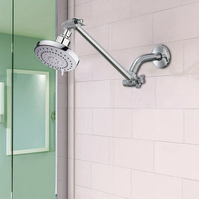 Cabezal de ducha de lluvia de alta presión de 12,7 cm con brazo de extensión de 25,4 cm, ajustable en 5 modos, acabado pulido, montaje en pared, plástico redondo, no requiere electricidad.