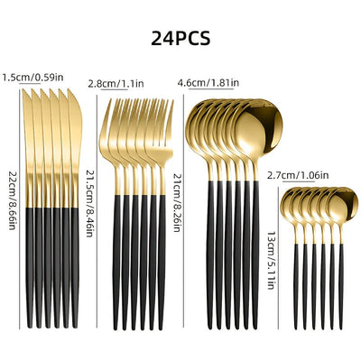 24 piezas Juego de cubiertos de acero inoxidable, juego de cubiertos aptos para lavavajillas con cuchillos, tenedores, cucharas, cucharaditas para el hogar, cocina, restaurante, fiesta, boda - Ideal para Navidad, Halloween, Pascua, Hanukkah, Acción de Gr